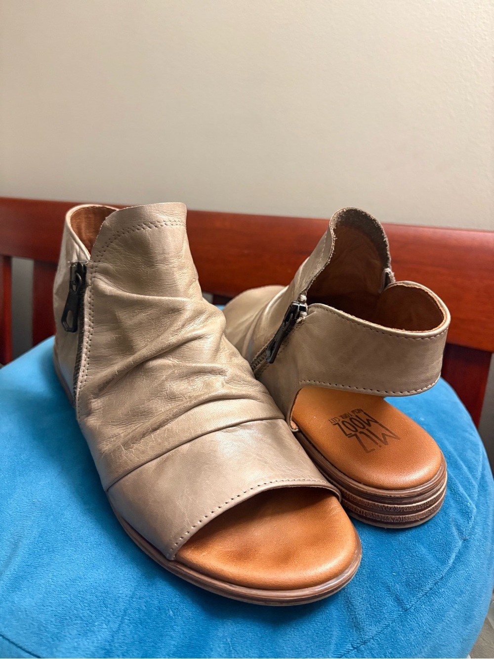 Miz Mooz Taupe Open-Toe Ruching Wedge Sandals